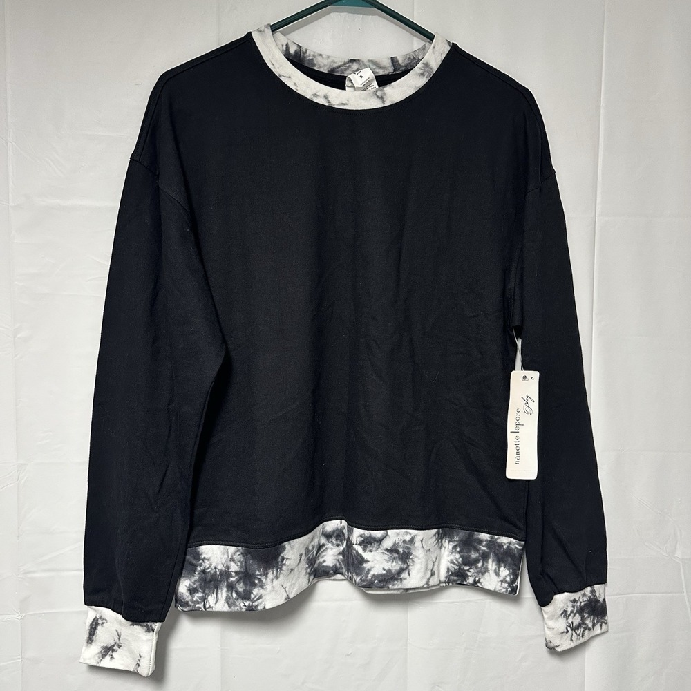 NWT Nanette Lepore Womens Size Small Black White Crew Neck Sweatshirt Basic